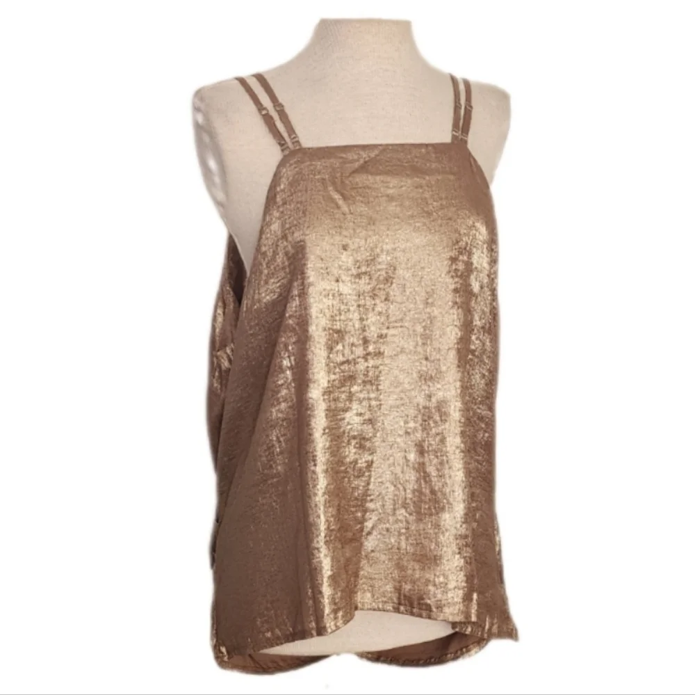 Shein Halter Curve Draped Back Foil Sleeveless Top Gold Plus Size 2X - Picture 2 of 12